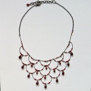 Red Beaded Scallop Statement Necklace – Adjustable 14–16”